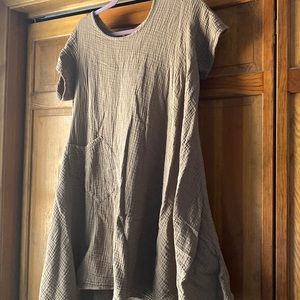 Tan high low crinkle texture dress.